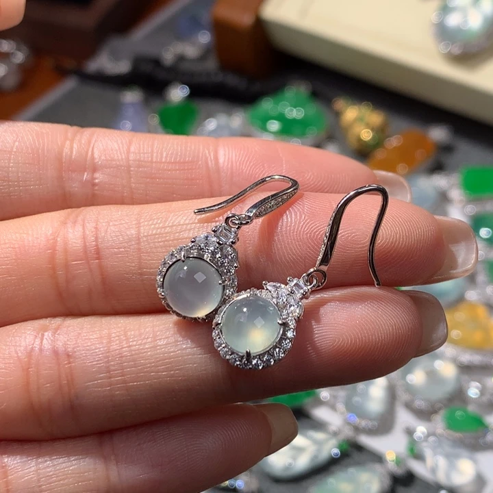 翡翠银S925镶嵌耳饰