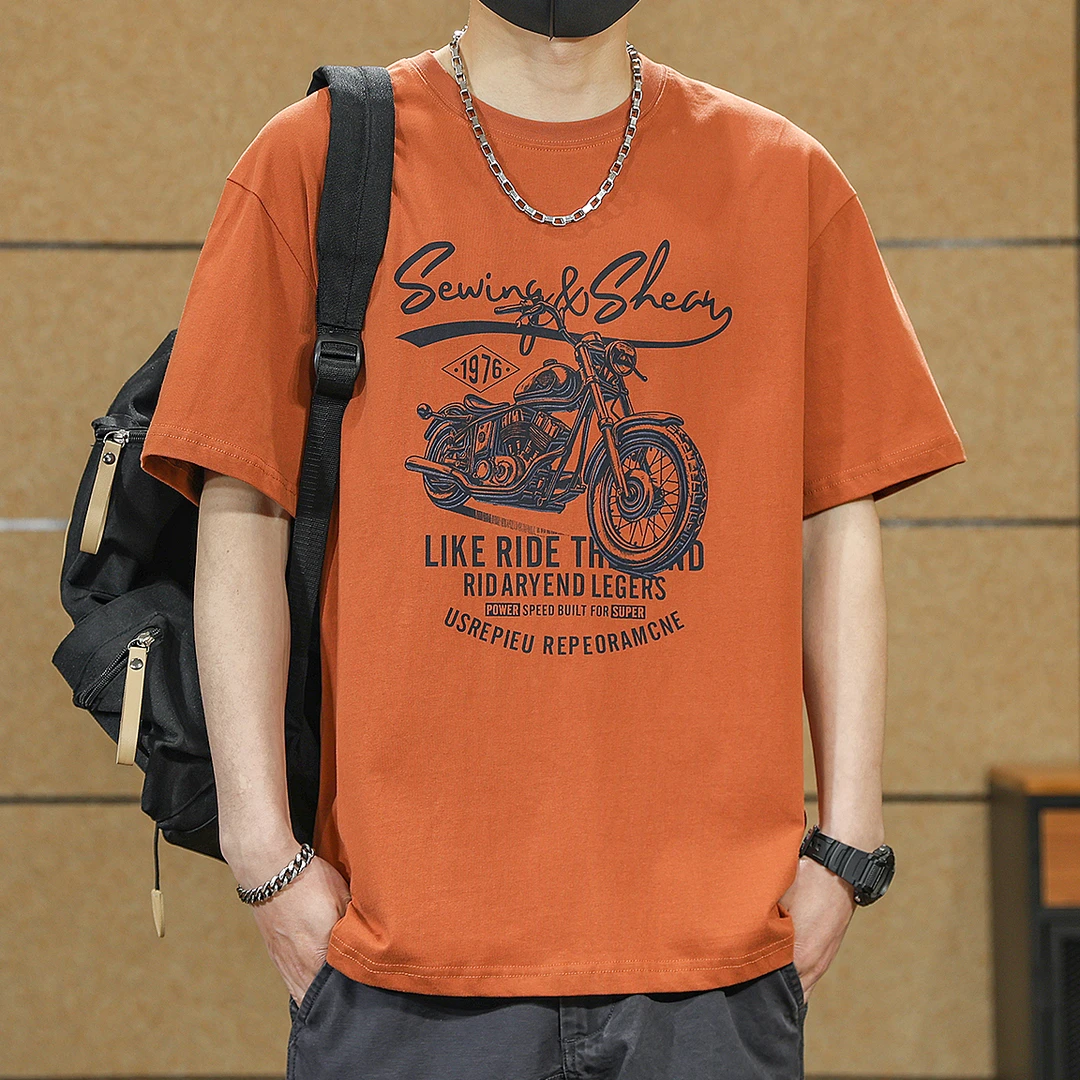 男士t恤短袖2025新款夏季复古美式摩托半袖痞帅户外夏天纯棉体恤