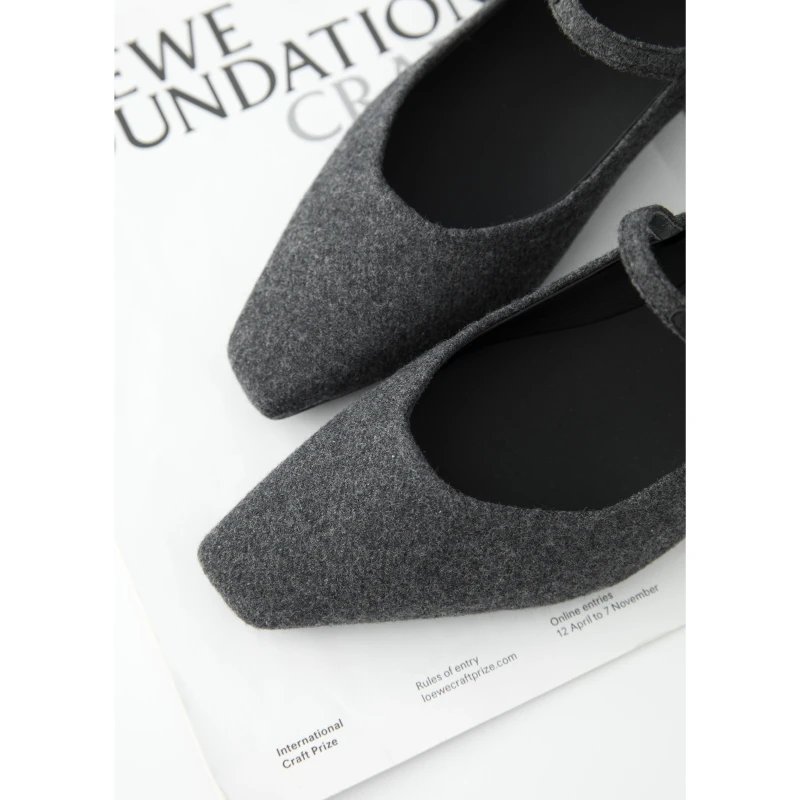 BAYBERYL老贝方头浅口一字带毛呢法式气质25春单鞋DD4L2111-12/28