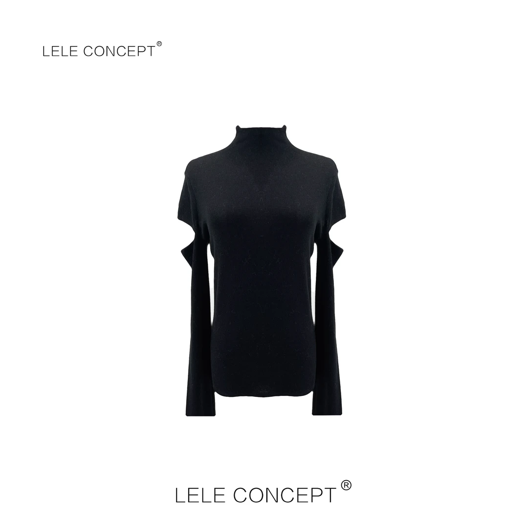 LELE CONCEPT丨都市优雅袖子镂空高领毛衣S0778