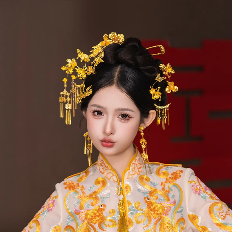 合金婚庆饰品 秀禾新娘金色减龄显脸小古风中式龙凤褂头饰MT0251