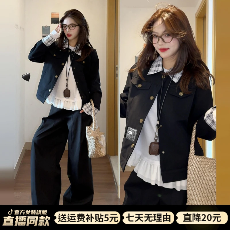 独特别致翻领拼接2025新款长袖外套女装秋季小爆款洋气高冷酷飒