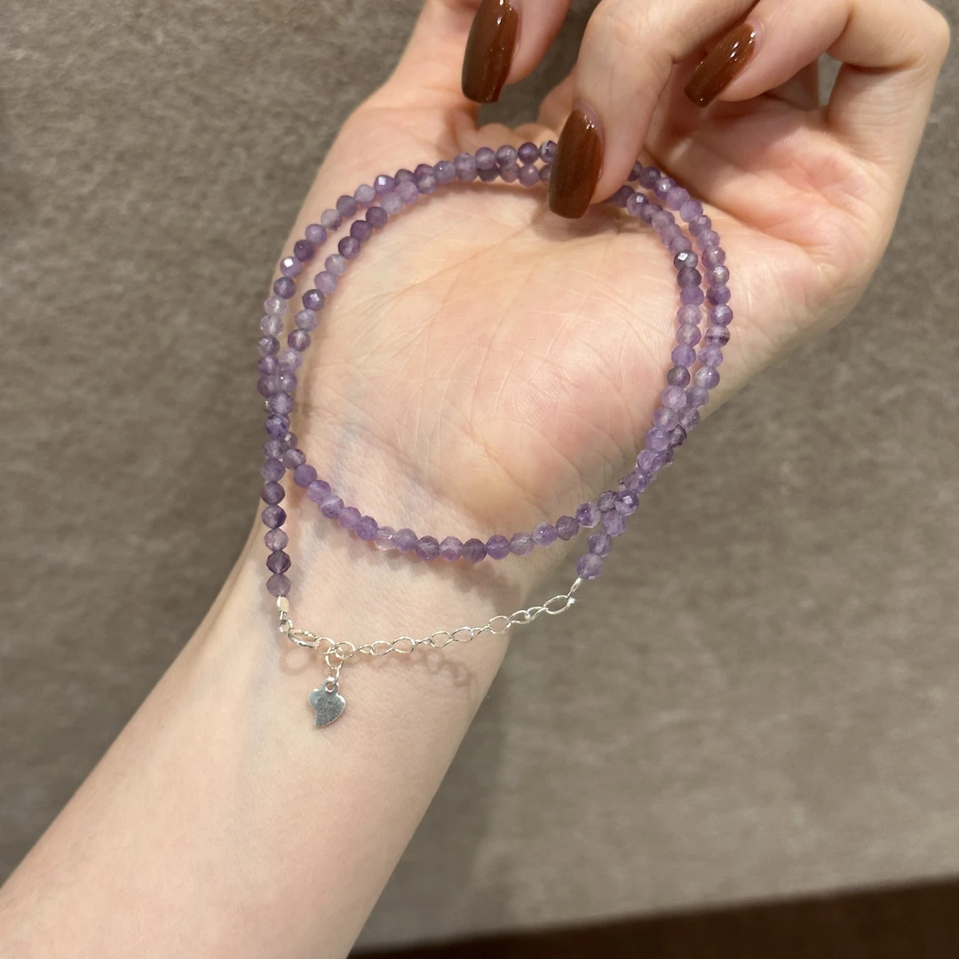 <一禅兄>S925银3m天然紫水晶项链 39+5CM 小众设计感精致