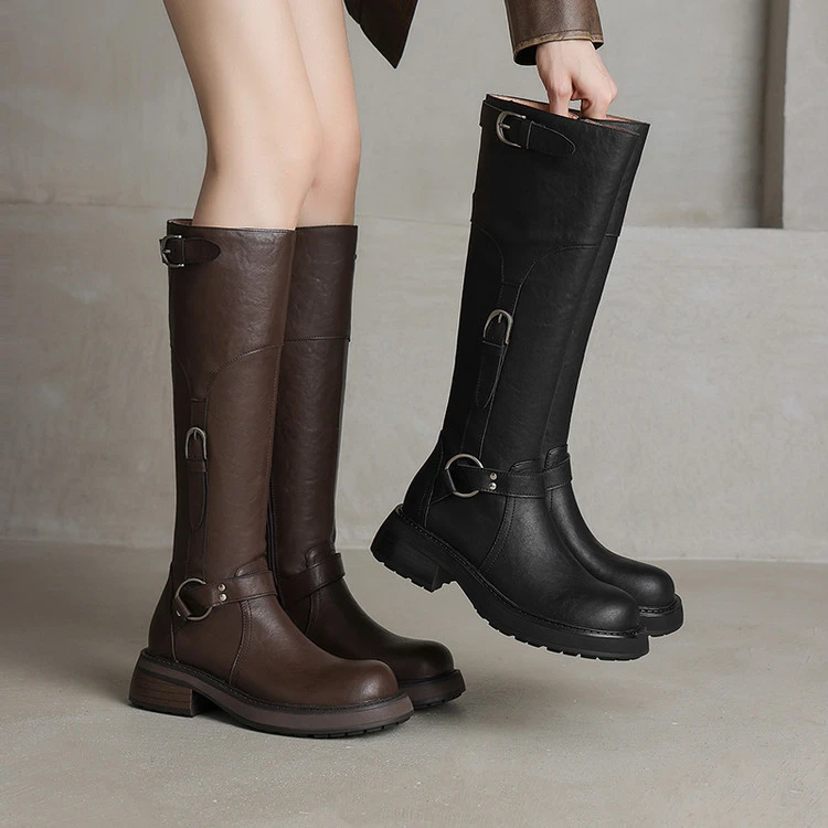 4.5cm 欧美气质百搭舒适厚底骑士靴秋冬韩版简约休闲时尚爆款长靴