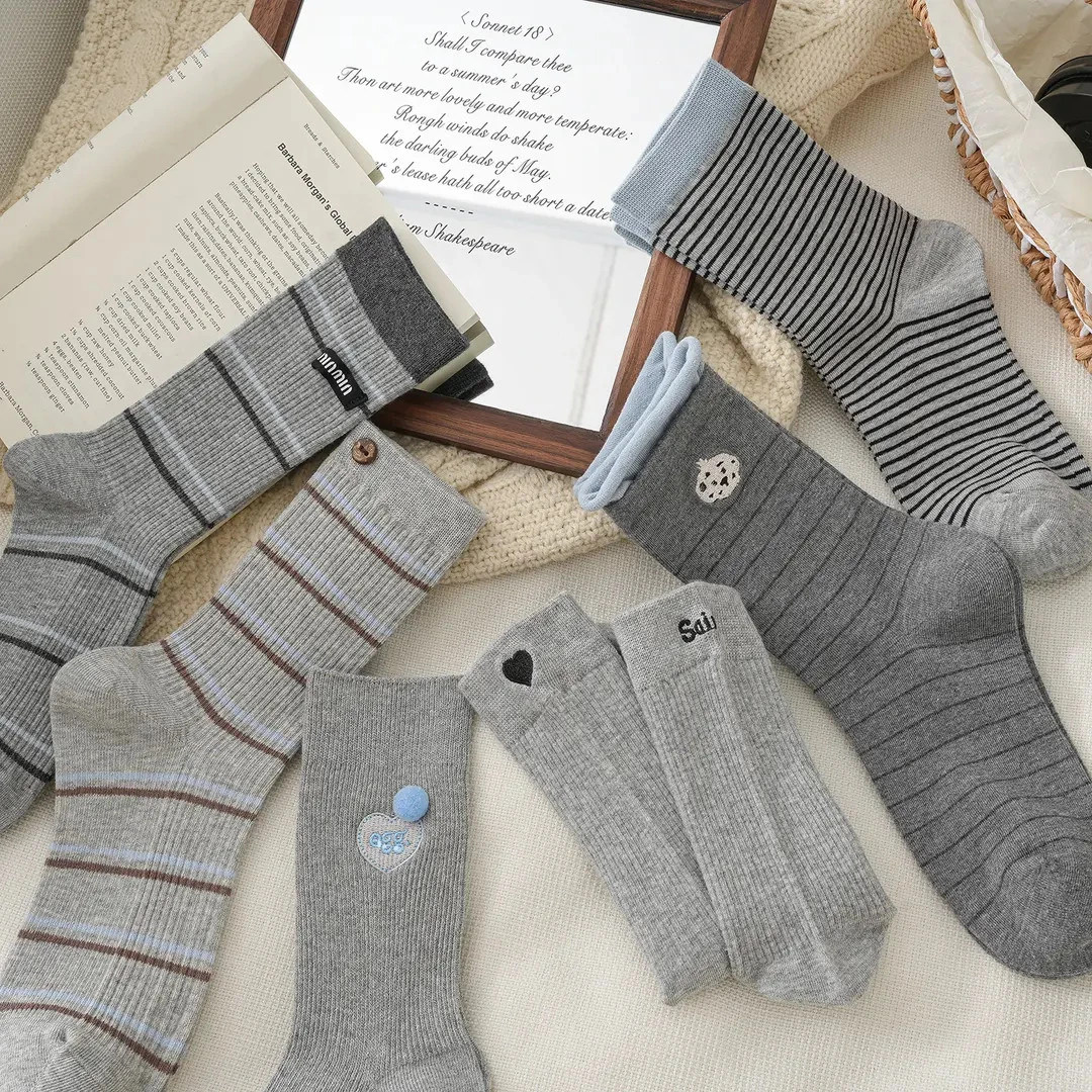 秋冬新款袜子女百搭中筒袜网红爆款ins风洛丽塔长袜粉色堆堆袜456商品图