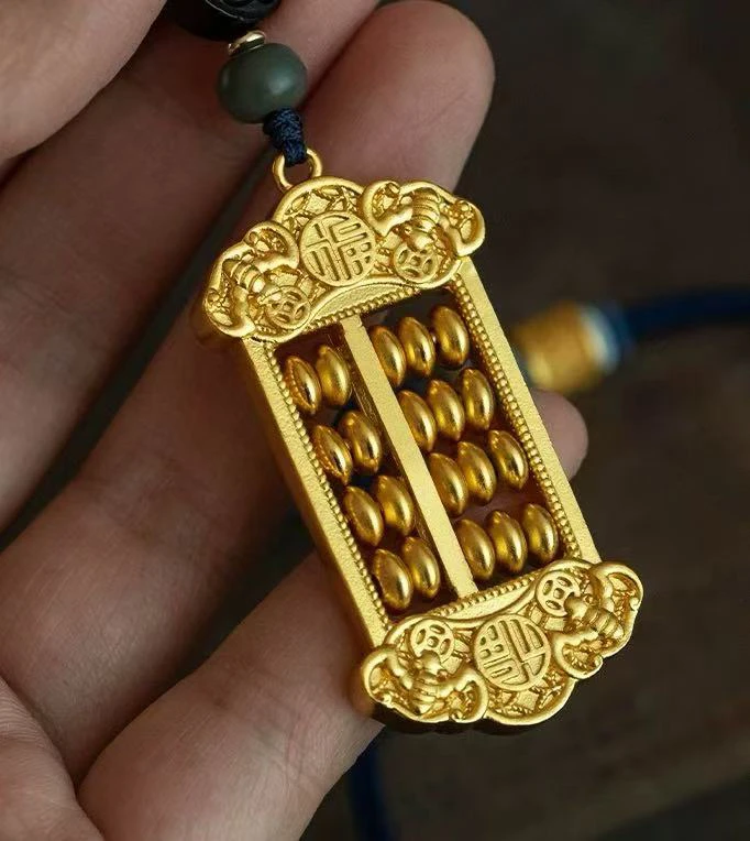 铜合金吊坠 （精工铜合金如意古法仿真算盘吊坠）算珠可转动 复古