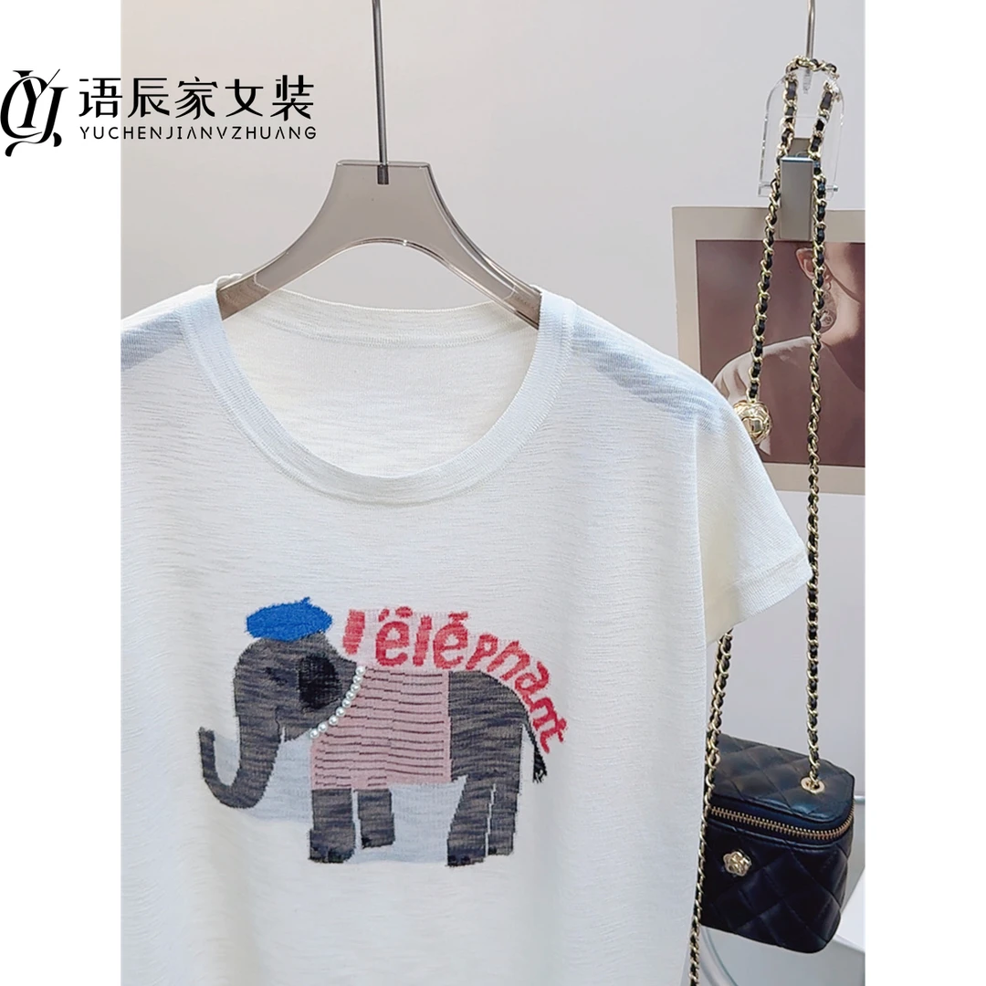 B816【线下同款】16针竹节~~~高定版！短袖大象提花宽松夏季女针织衫