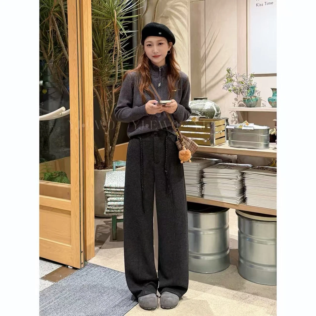 【现货】冬季加绒显瘦高腰直筒休闲宽松百搭休闲裤-2688