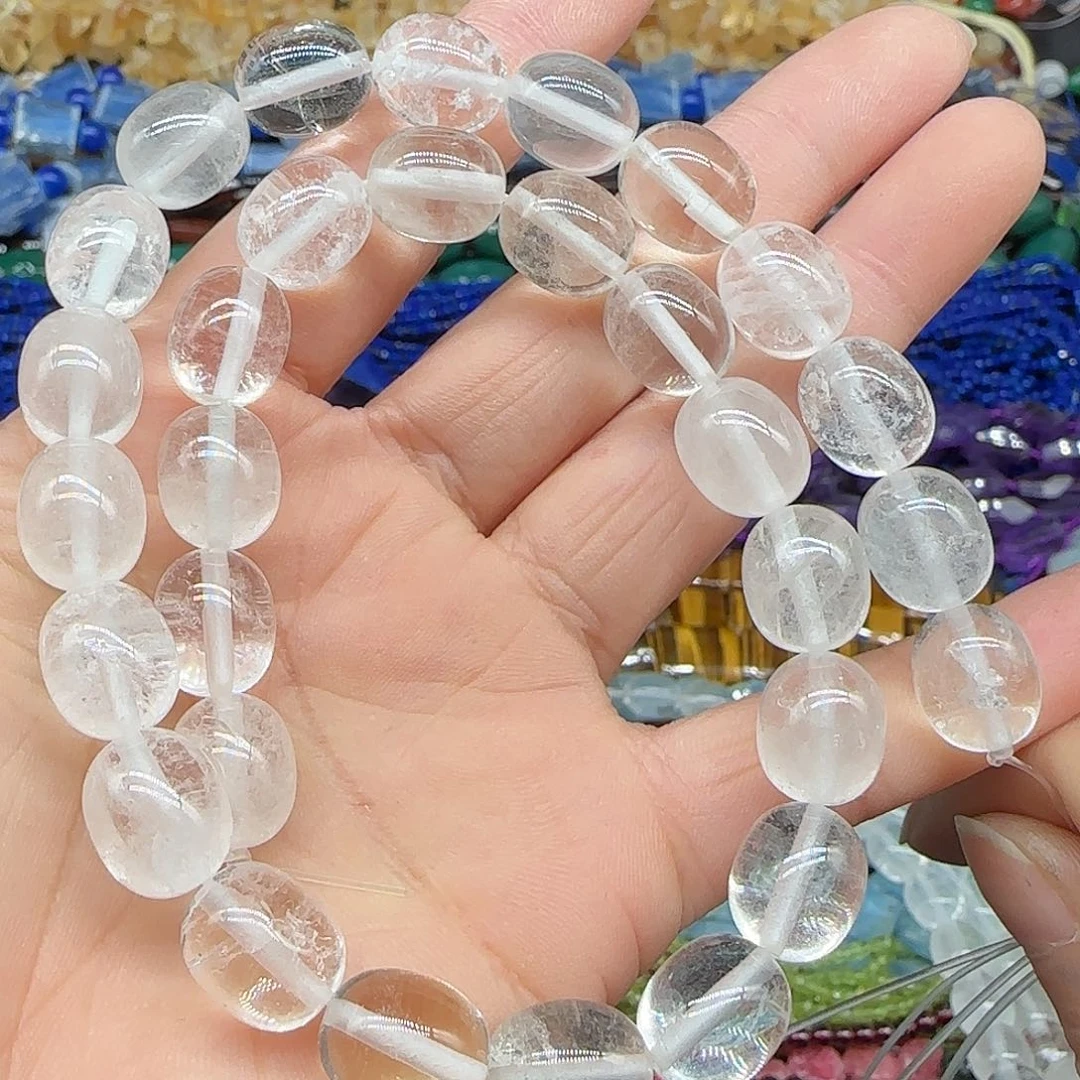 玛瑙/玉髓珠宝半成品合金白水晶10mm一条椭圆