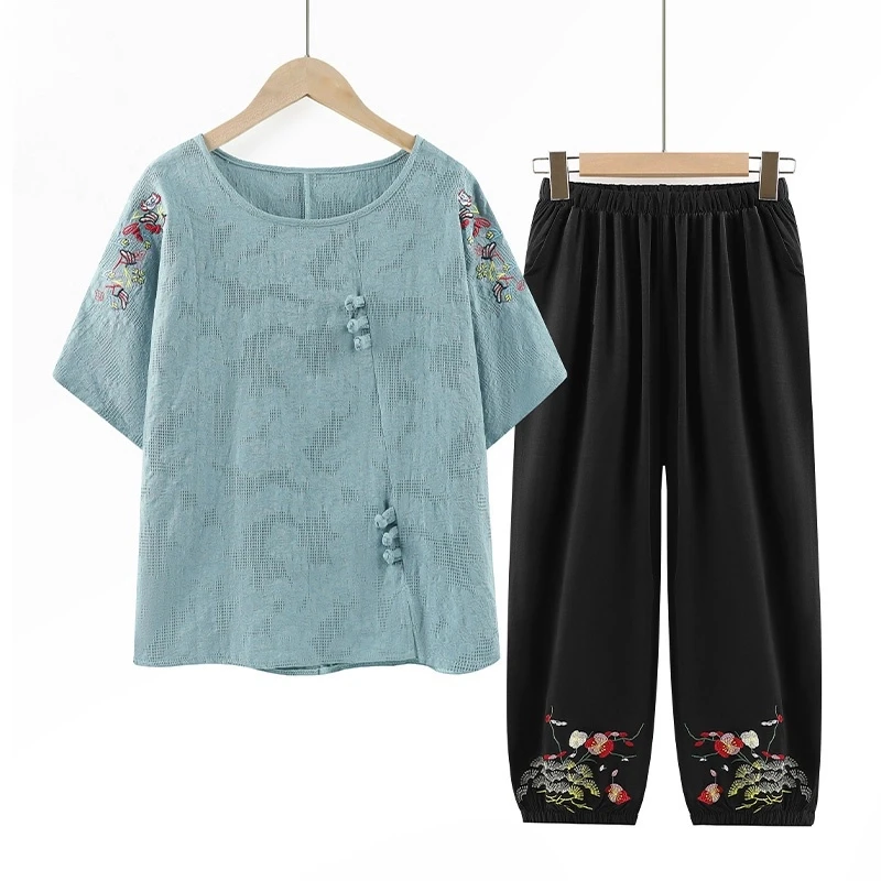 俞兆林中老年夏装套装奶奶短袖妈妈夏季新款高贵老太太衣服两件套
