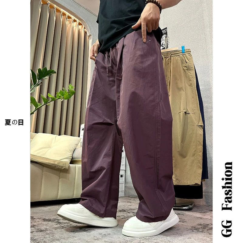 【cityboy】夏季薄款丁达尔风阔腿弯刀裤潮流简约百搭宽松休闲裤男