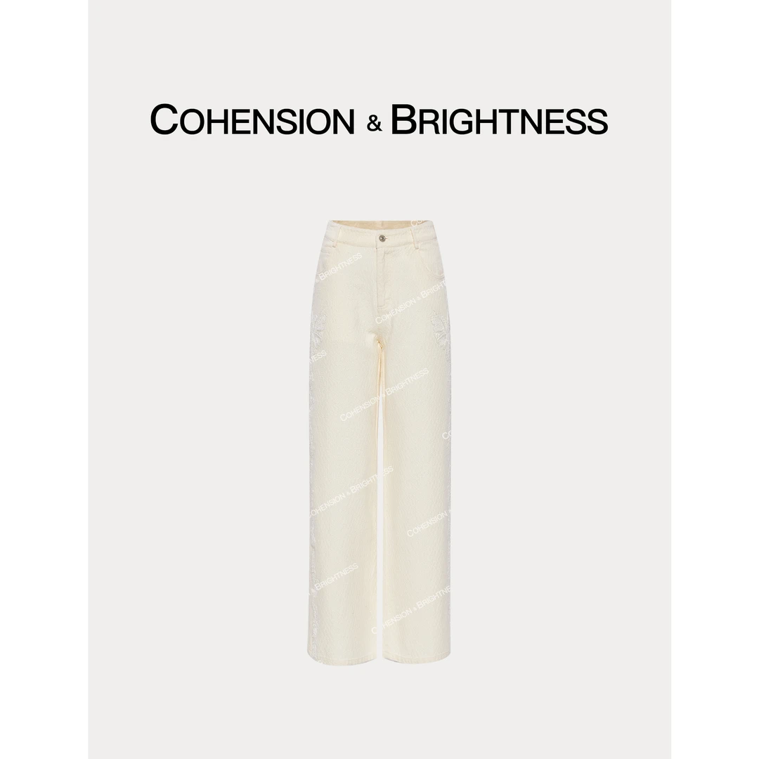 凝慧真的好【高街复古】春夏蕾丝拼贴肌理感钉珠直筒牛仔长裤KR001