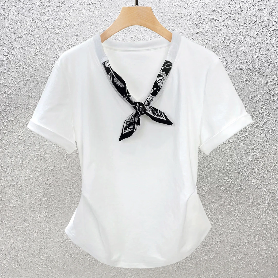 配短袖T恤女2025年遮肉打底小衫夏天遮肚子显瘦v领女款上衣MM微胖