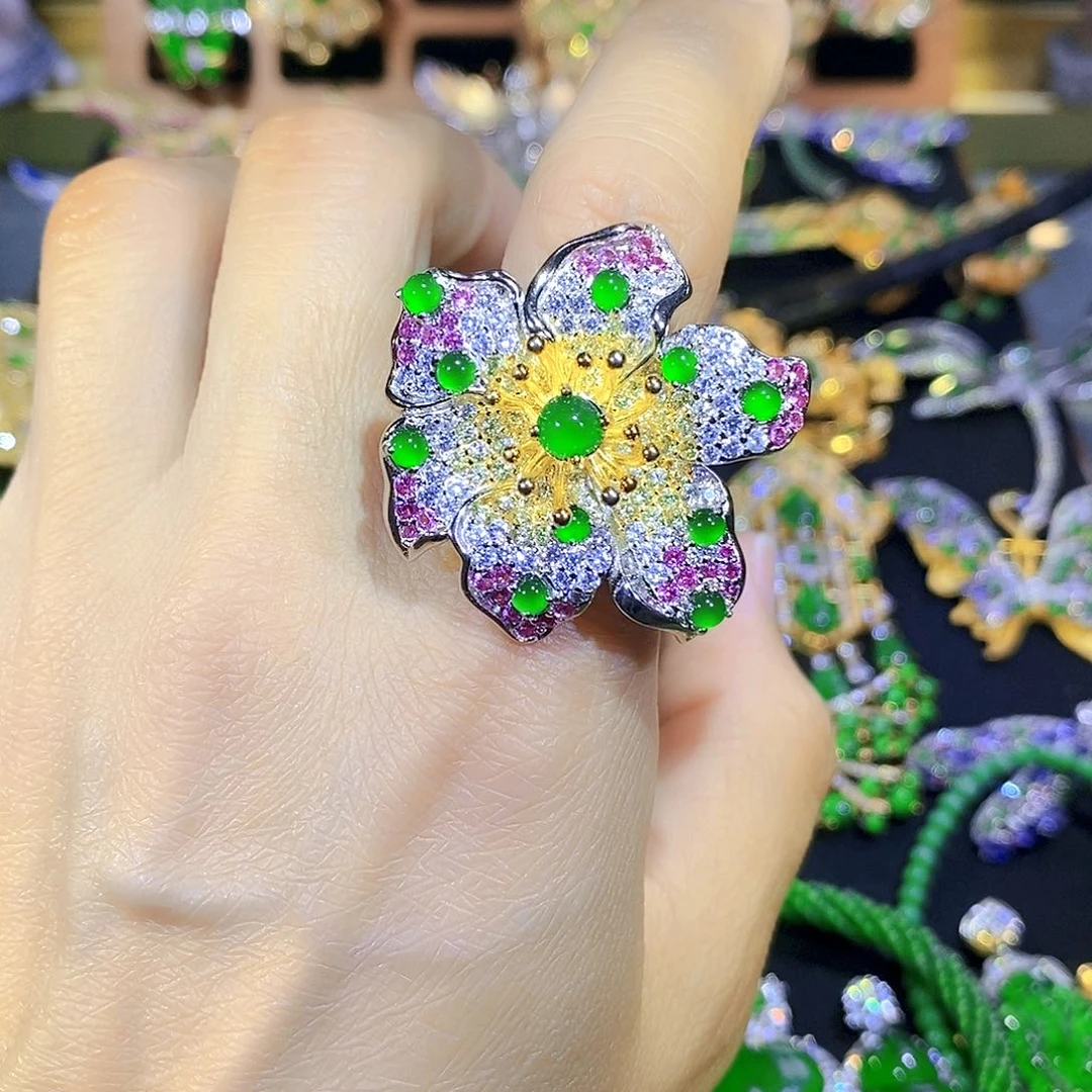 吊坠(不含链)银S925镶嵌翡翠