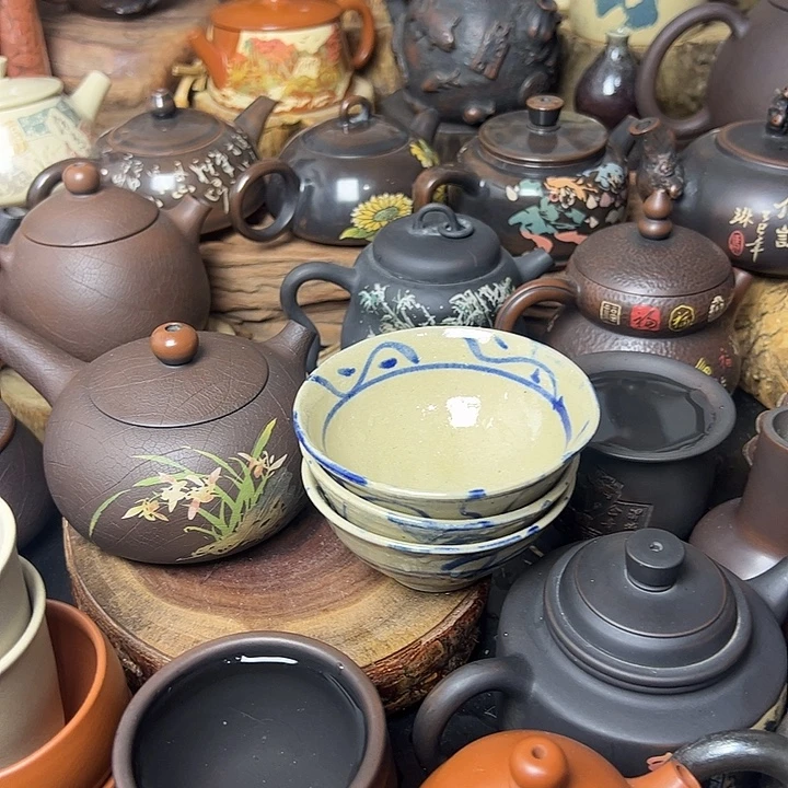 ·***道建水紫陶青花茶碗3个特价
