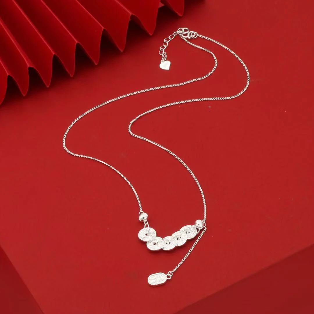 坠链均足银 足银999.9碎碎冰钱多多五帝钱项链