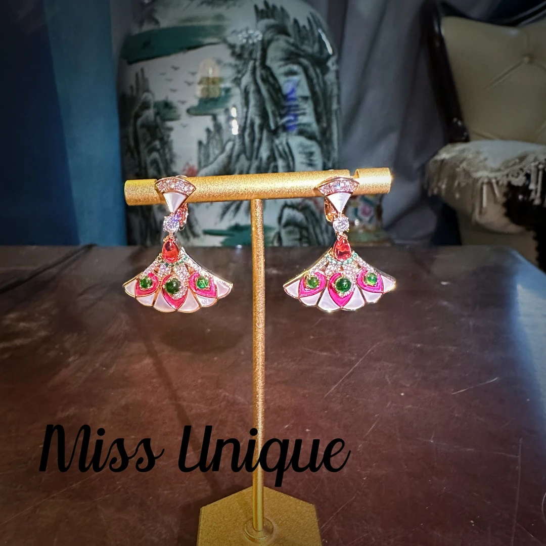 E9004红绿珠珠贝贝扇子耳环