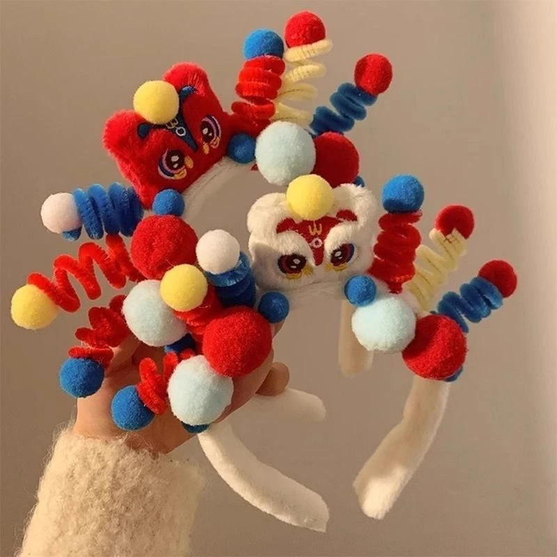 网红可爱醒狮扭扭棒红色发箍女2025新款搞怪洗脸敷面膜毛绒头箍