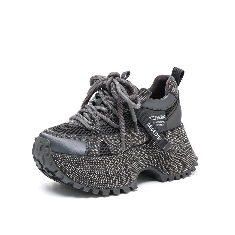 小众欧货水钻重工老爹鞋女2025春秋季新款厚底增高拼色运动休闲鞋