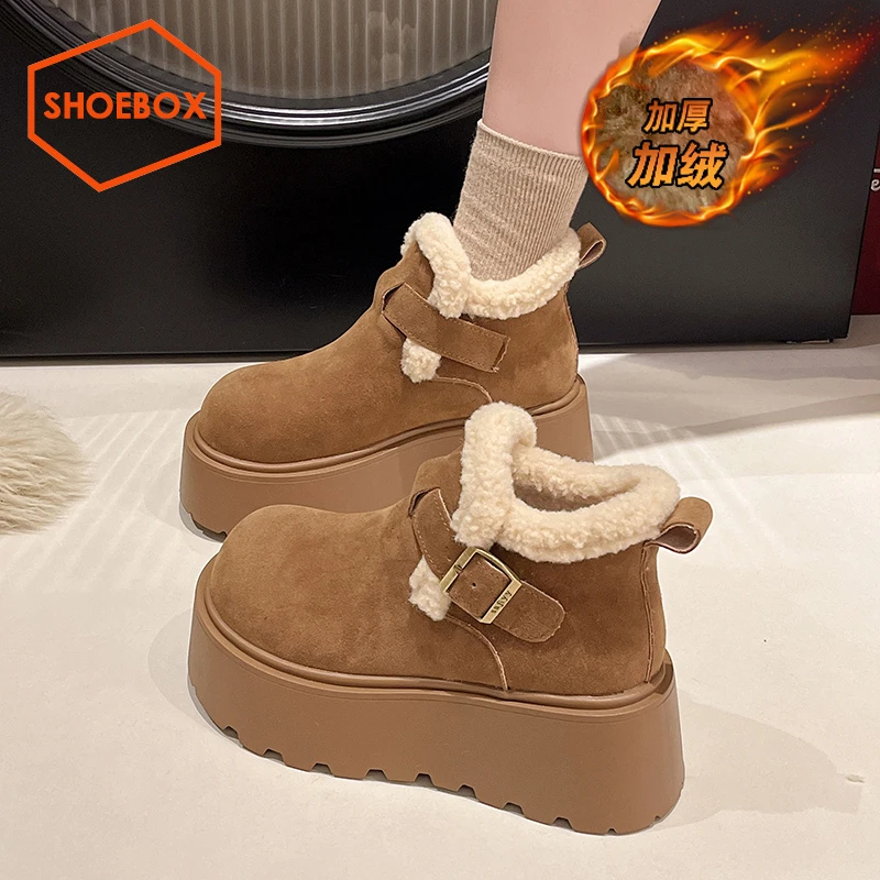 达芙妮旗下鞋柜厚底内增高雪地靴女2024冬季新款加绒保暖毛毛短靴