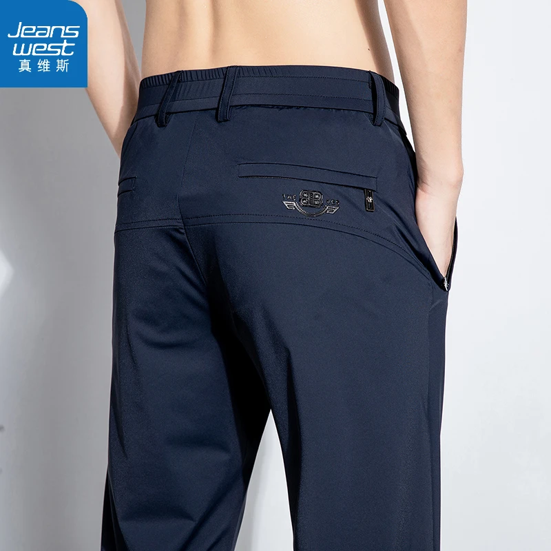 Jeanswest/真维斯夏季冰丝薄款男士潮流百搭休闲裤四面弹冰爽裤子