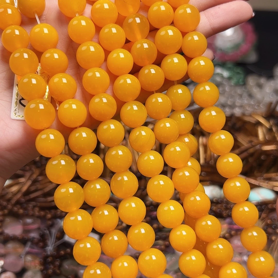 玛瑙/玉髓合金珠宝半成品B36鸡油黄黄玛瑙圆珠12mm