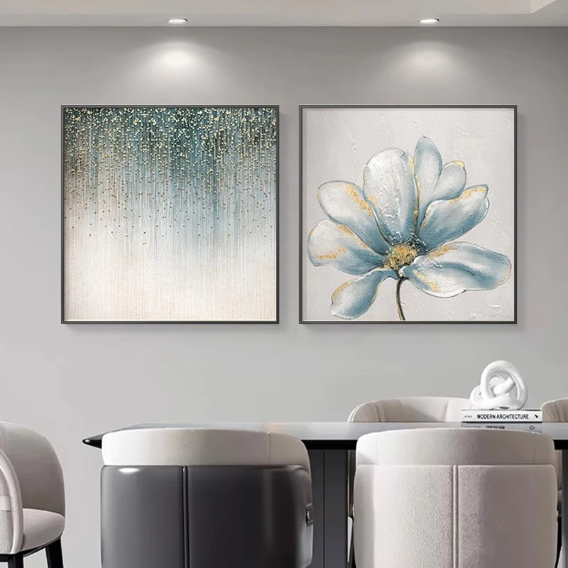 清水兰花卉餐厅挂画油画哑光高级感入户玄关装饰画正方形装饰画