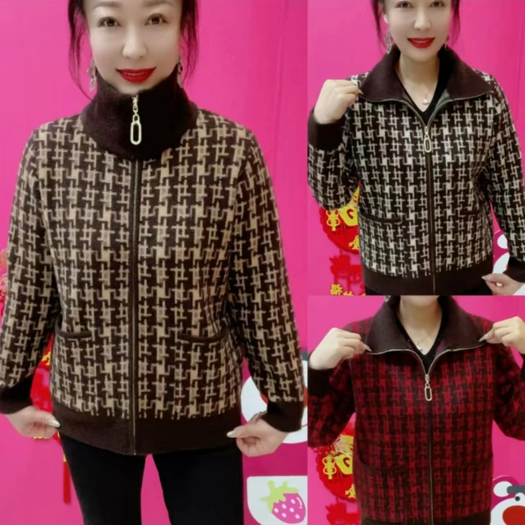 春季新款格子款双面绒开衫外套