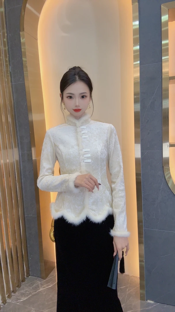 3365新国潮国风斜边毛毛上衣3