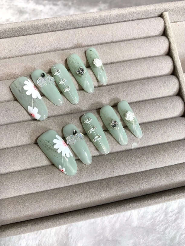 新中式旗袍气质优雅百搭纯手工穿戴甲国风高级清新气质百搭可拆卸