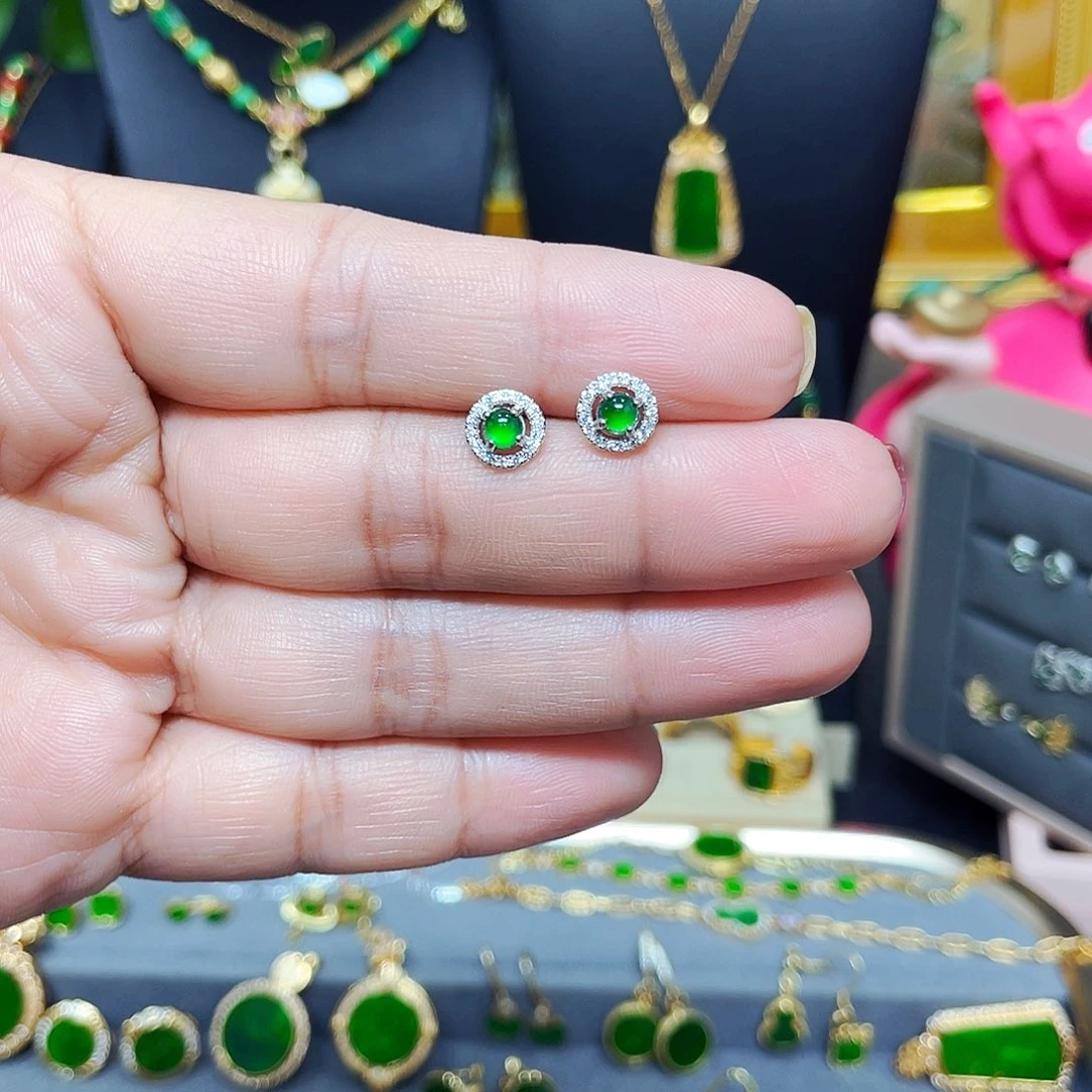 银S925镶嵌翡翠耳饰翡翠