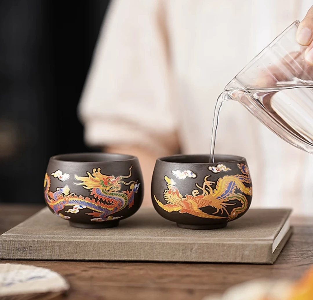 【遇温变色龙凤对杯】