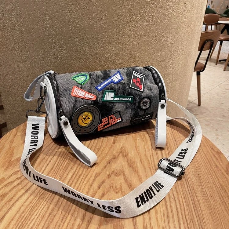 牛仔包包女2025新款时尚女士斜挎包休闲水桶包圆柱形腰包高级感潮