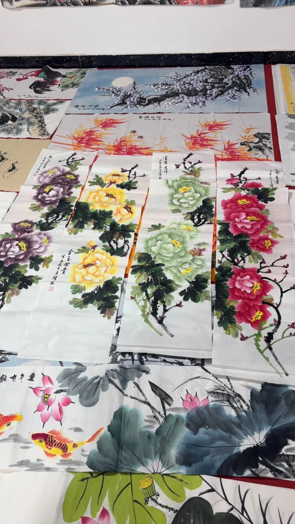 牡丹四联屏竖幅装饰画