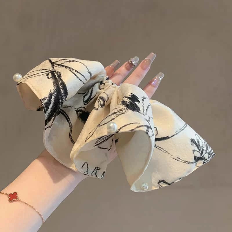 法式复古高级感大号印花珍珠发圈扎发大肠头扎马尾皮筋头绳发饰女