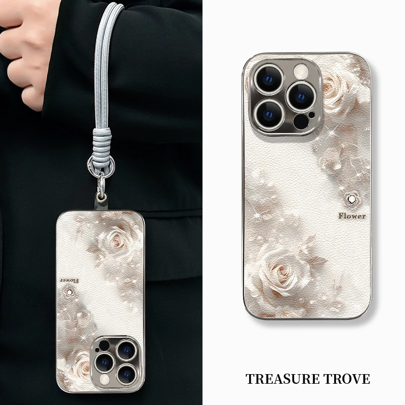 适用于苹果16华为OPPO小米VIVO高颜值百搭时尚电镀小羊皮壳BG0066