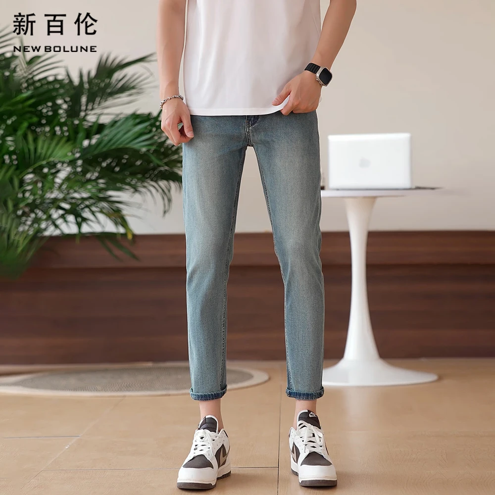 新百伦秋冬爆款牛仔裤2025新款轻奢休闲九分裤百搭直筒男款长裤潮