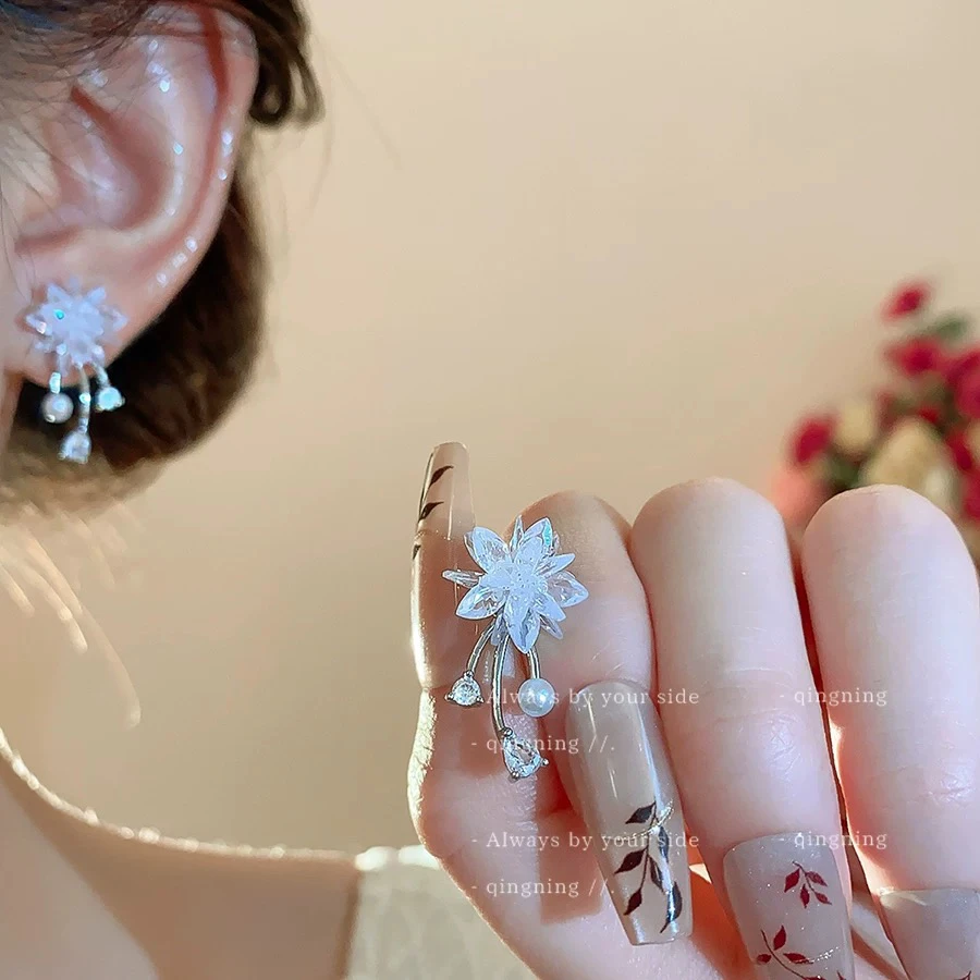 黄铜锆石耳饰 蝴蝶耳饰小众花朵设计感几何形饰品长款甜美耳环