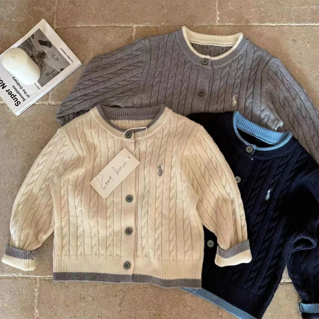 儿童毛衣2025春季新品男女童撞色刺绣毛线衫宝宝针织开衫潮6005