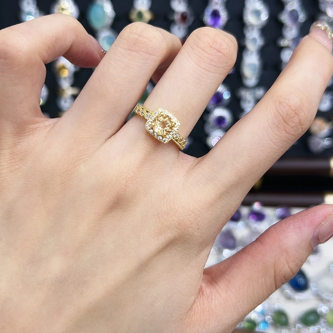 戒指银S925镀金镶嵌黄晶