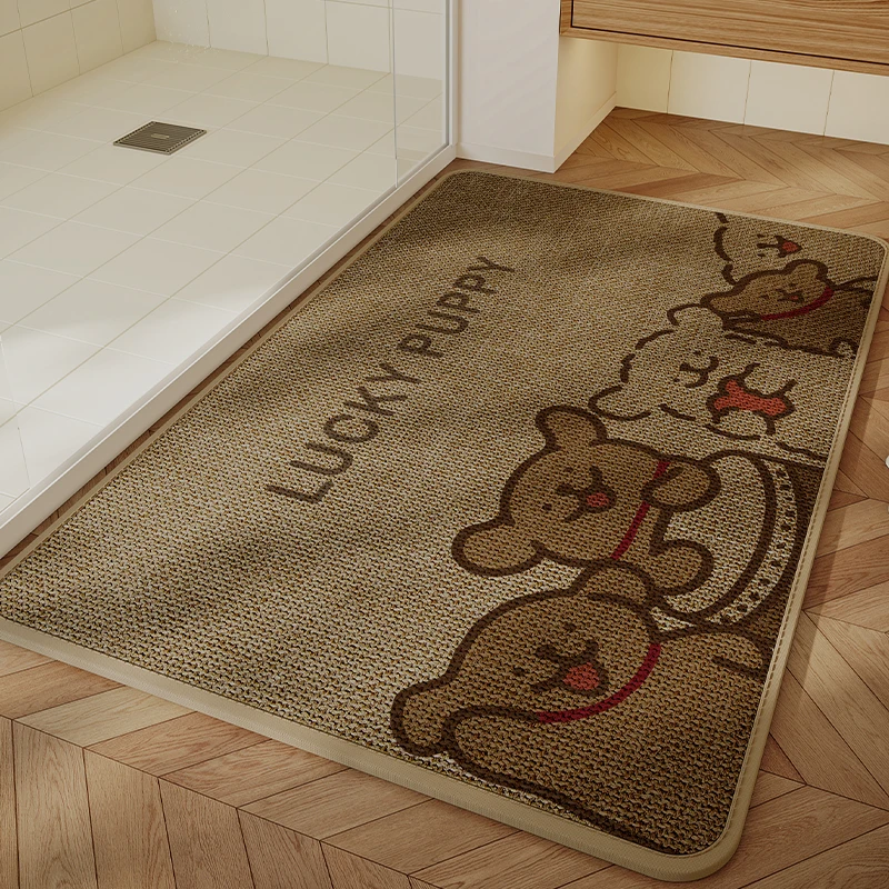 浴室地垫卫生间吸水速干亚麻编织防滑免洗垫子耐脏门口进门脚垫子