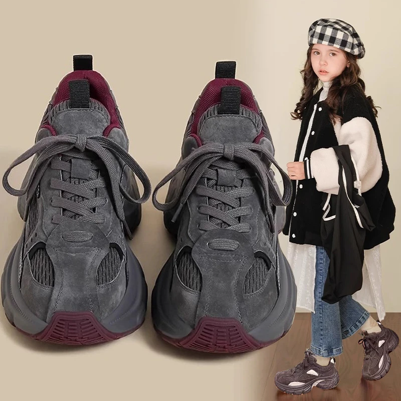 女童老爹鞋2025新款秋冬款儿童运动鞋中大童加绒休闲鞋女孩二棉鞋