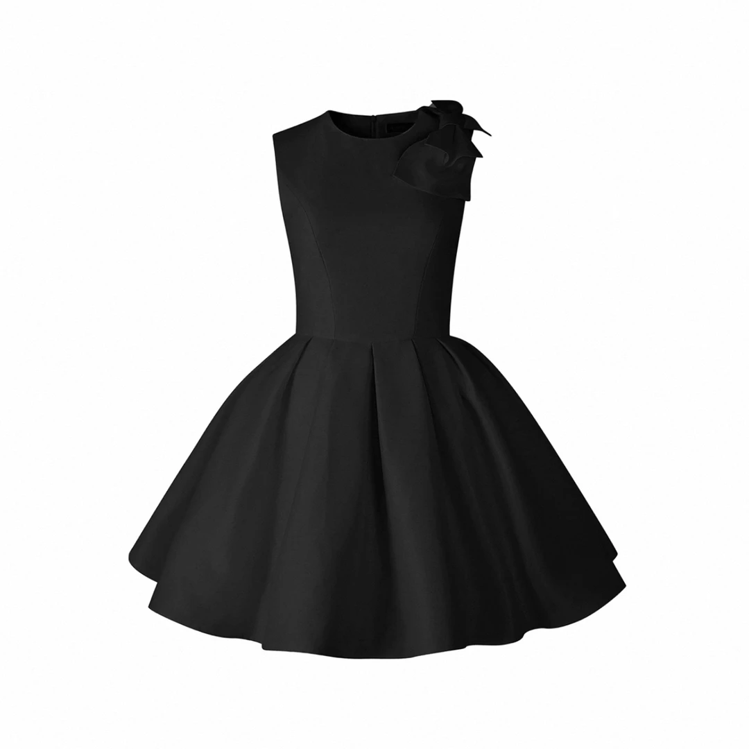 avamanatt/法式立裁收腰无袖连衣裙赫本风蝴蝶结圆领背心裙伞裙女