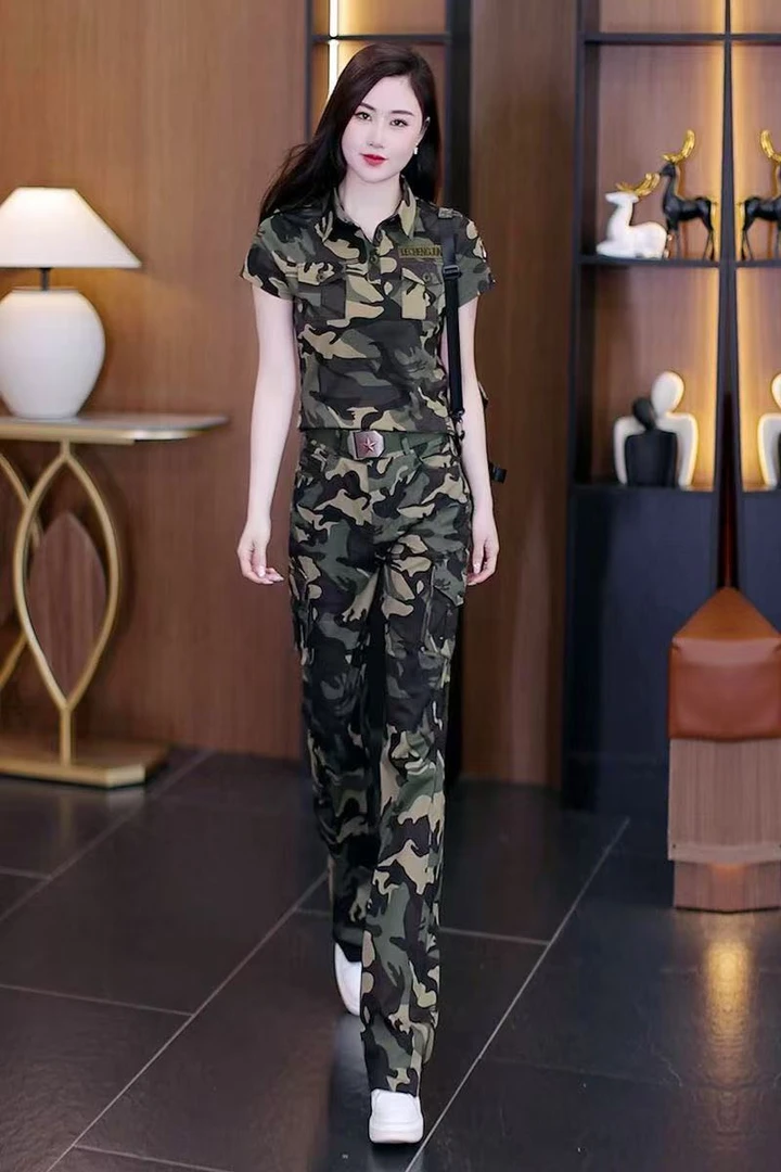 【老师同款】-短袖款时尚迷彩服新款显瘦套装减龄两件套