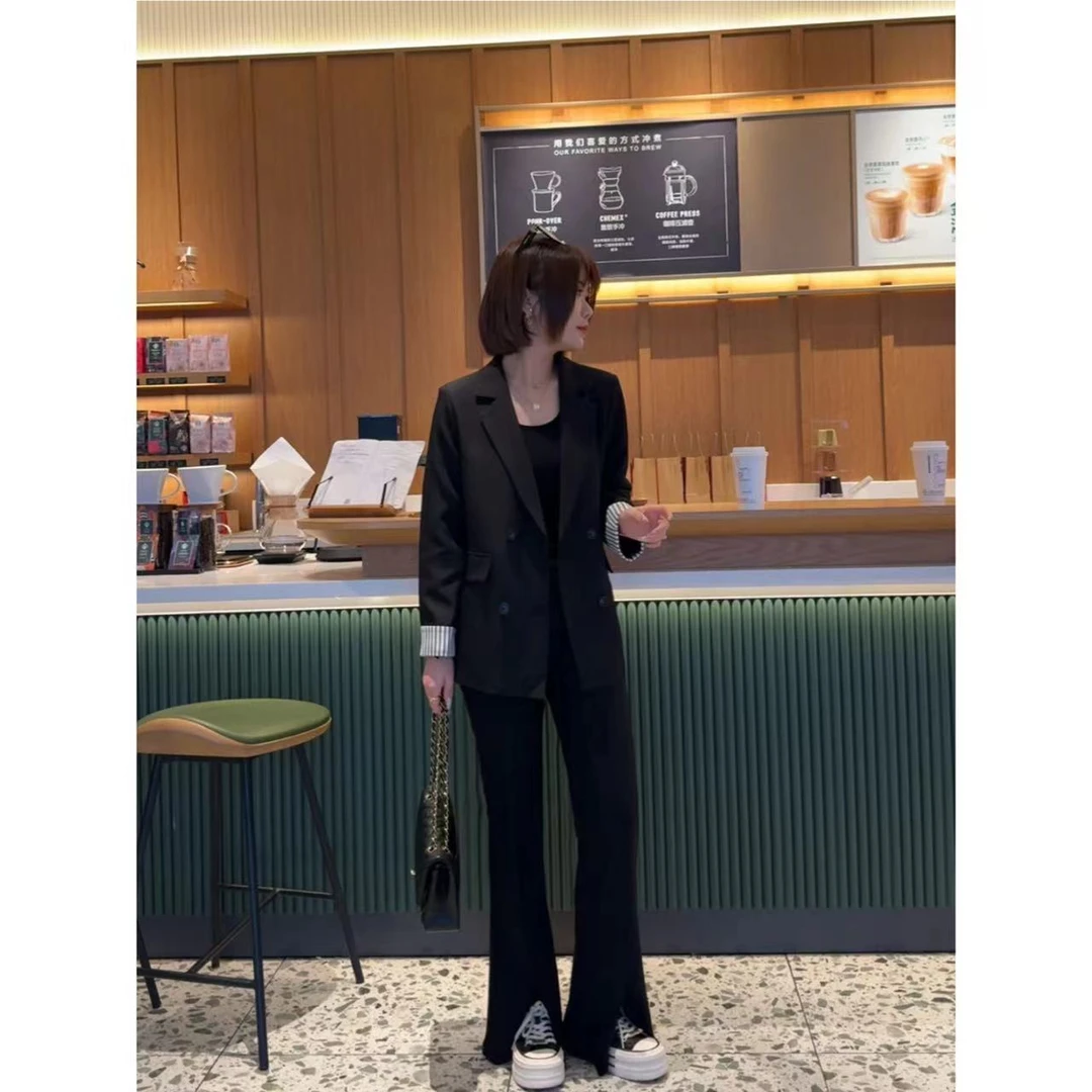 【萍萍推荐】春季正肩双排扣中长款气质上衣时尚条纹翻边袖显瘦西