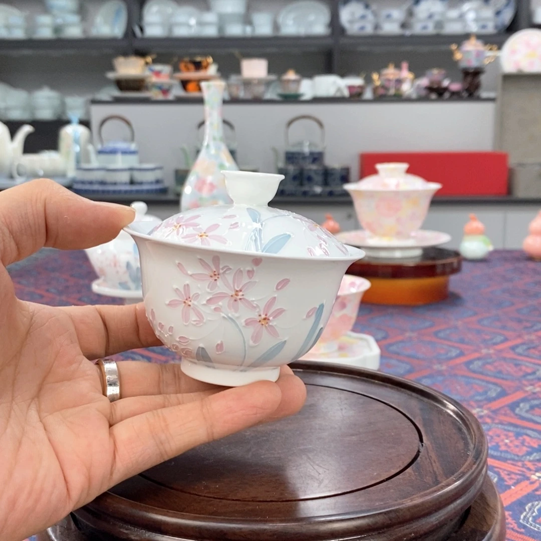 新款盖碗釉下手绘高温