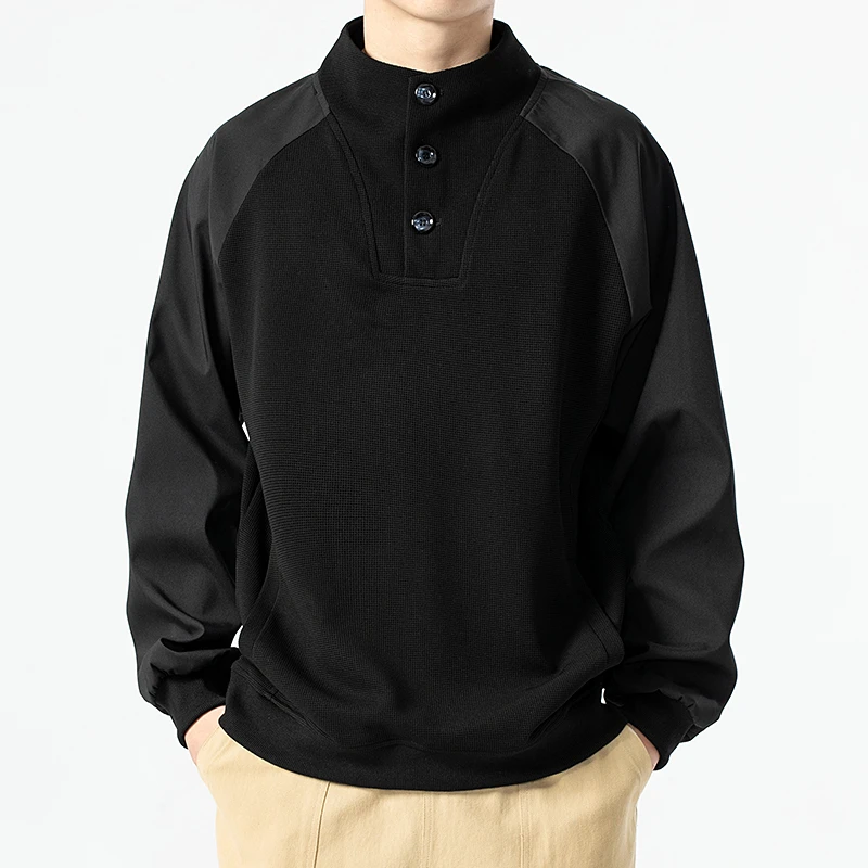 卫衣男士春秋季立领撞色拼接设计感长袖T恤潮牌男装宽松休闲上衣