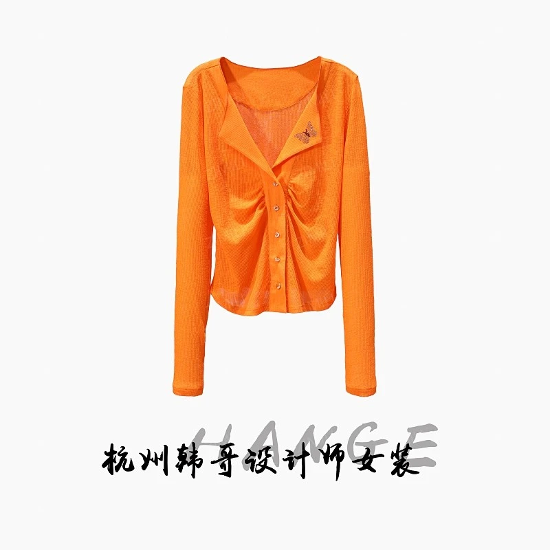 【韩哥女装】2025新品爱玛橙抽褶蝴蝶烫钻时尚高弹打底上衣8810-A5