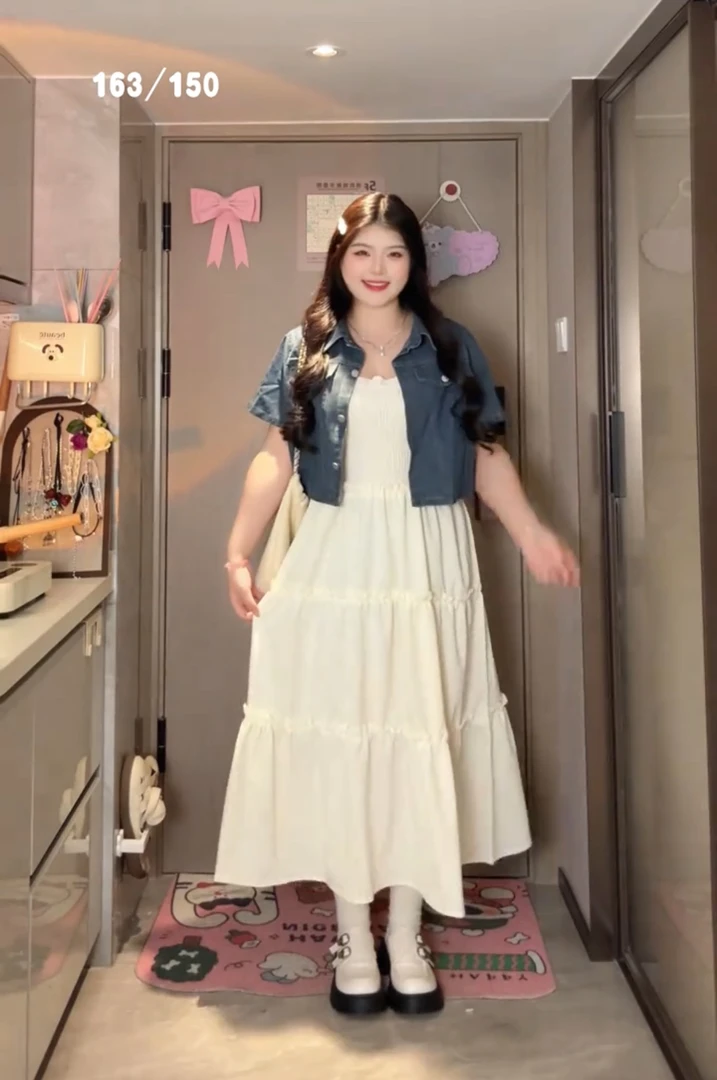 大码牛仔外套吊带连衣裙牛仔短袖外套两件套