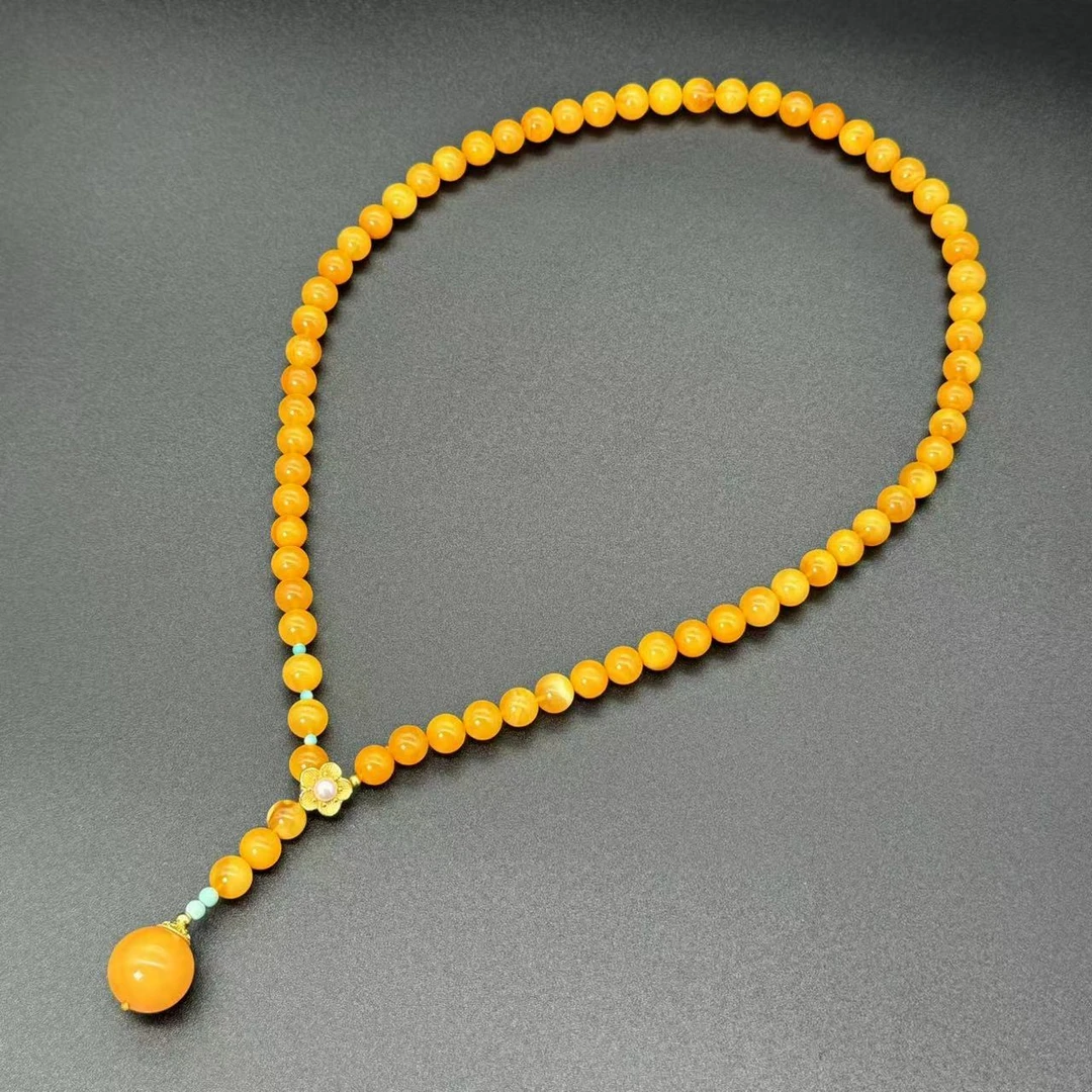 【乌达齐.雅蜜华链】8mm+蜜蜡单珠活扣Y字链项链珠珠时尚女款黄色